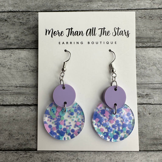 Purple Confetti Crescent Circle Earrings