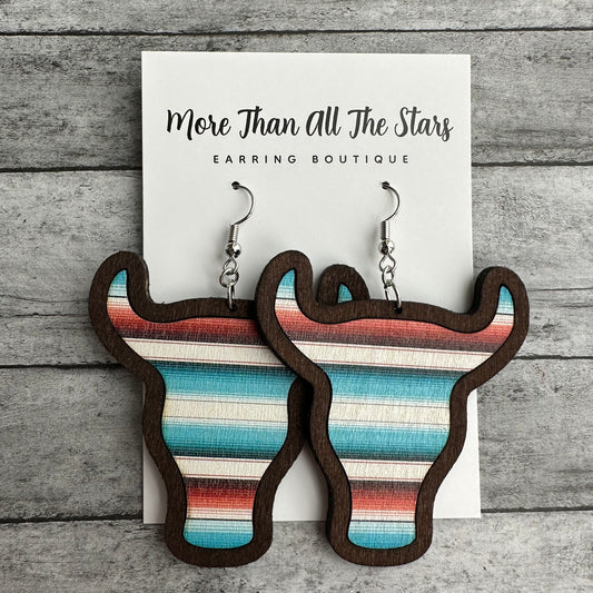 Stripe Cow Skull Earrings