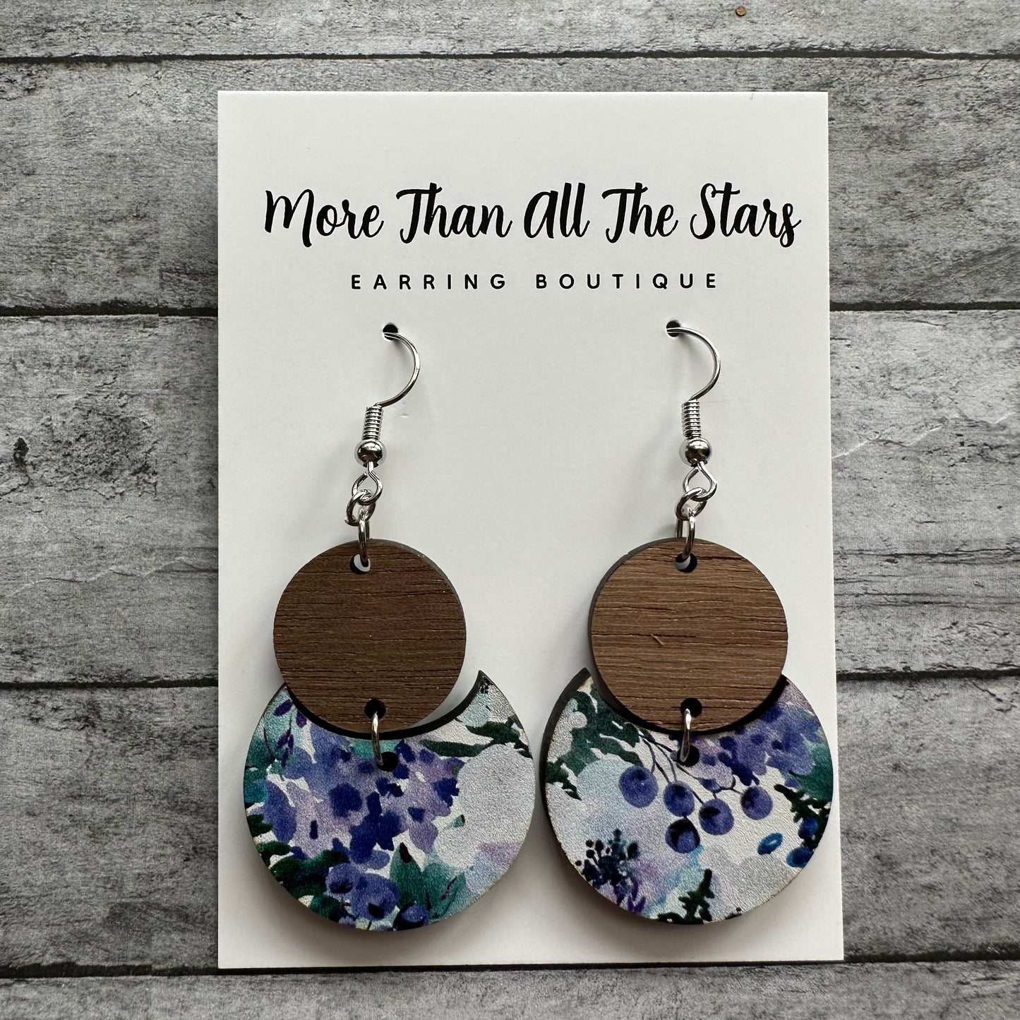 Blueberry Floral Crescent Circle Earrings