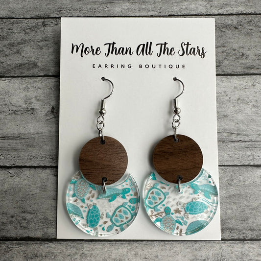 Sea Turtle Crescent Circle Earrings